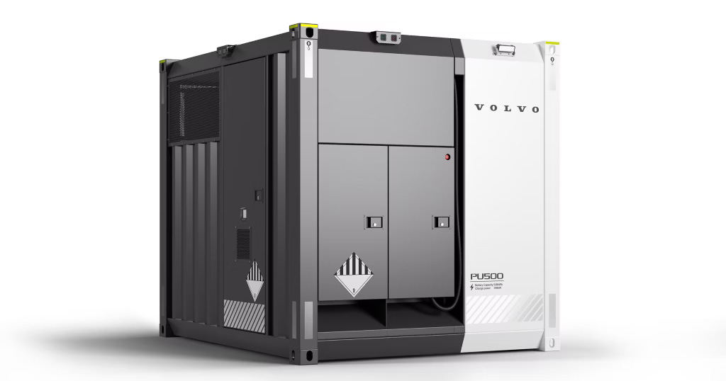 Side view of the Volvo PU500 BESS