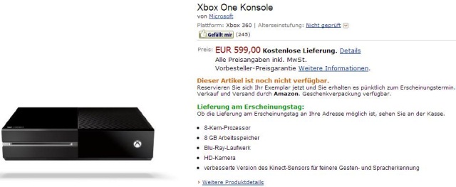 Интернет-магазины уже начали принимать предзаказы на консоль Xbox One по цене от 470 евро-2 Интернет-магазины уже начали принимать предзаказы на консоль Xbox One по цене от 470 евро-2