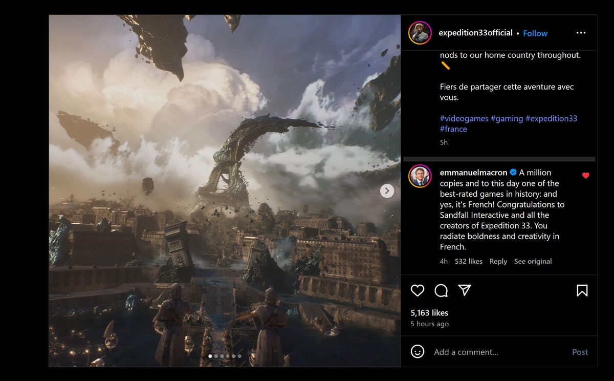 Коментар Макрона про Expedition 33. Ілюстрація: Instagram