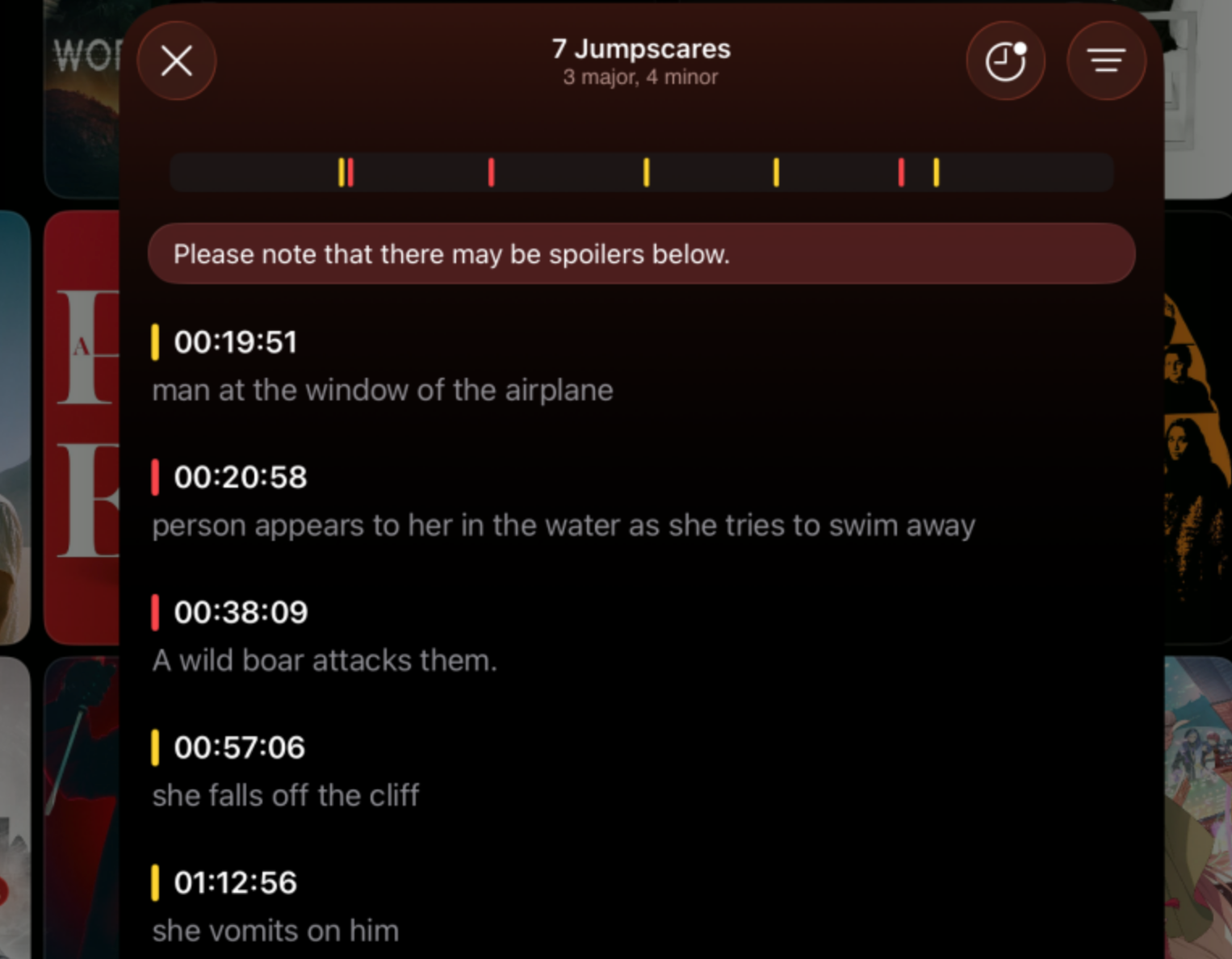 Binge app interface with jump scare warning feature
