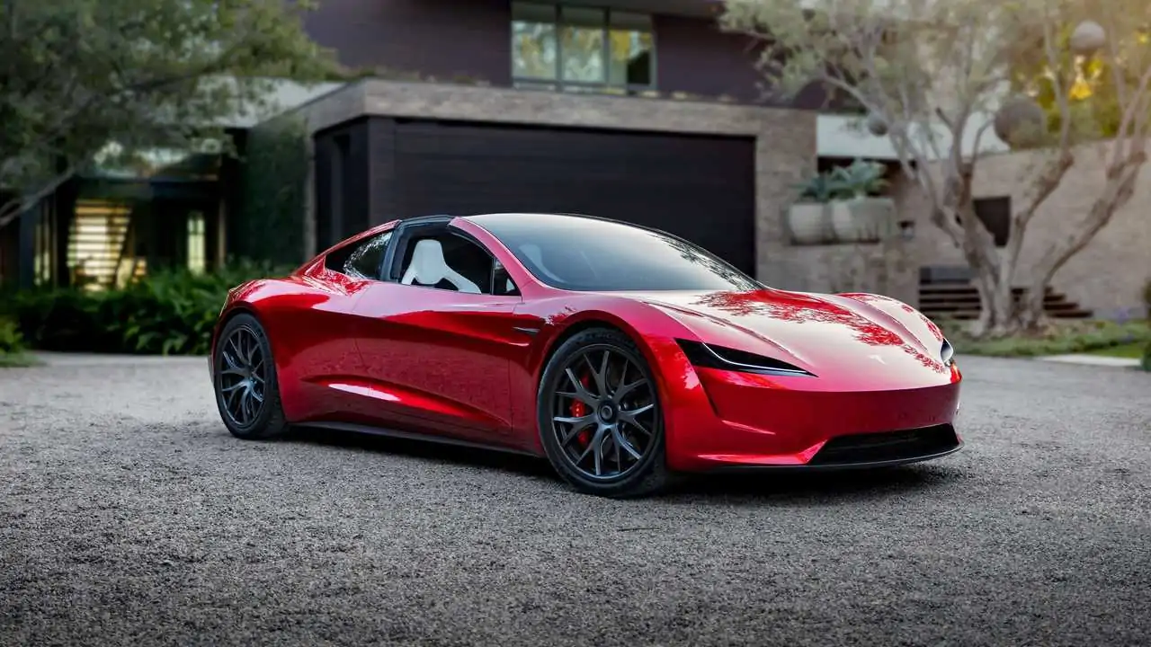 Tesla Roadster на фоні пейзажу