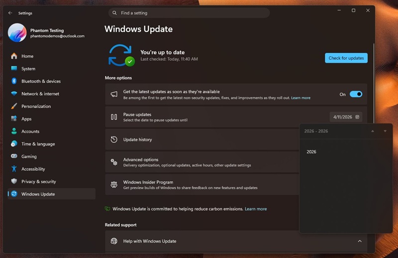 New update postponement feature in Windows 11