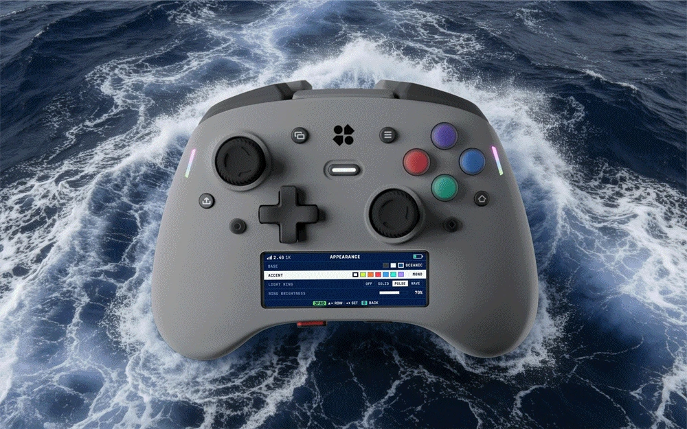 Genki Manta gaming controller with 2.79-inch color MantaOS display.