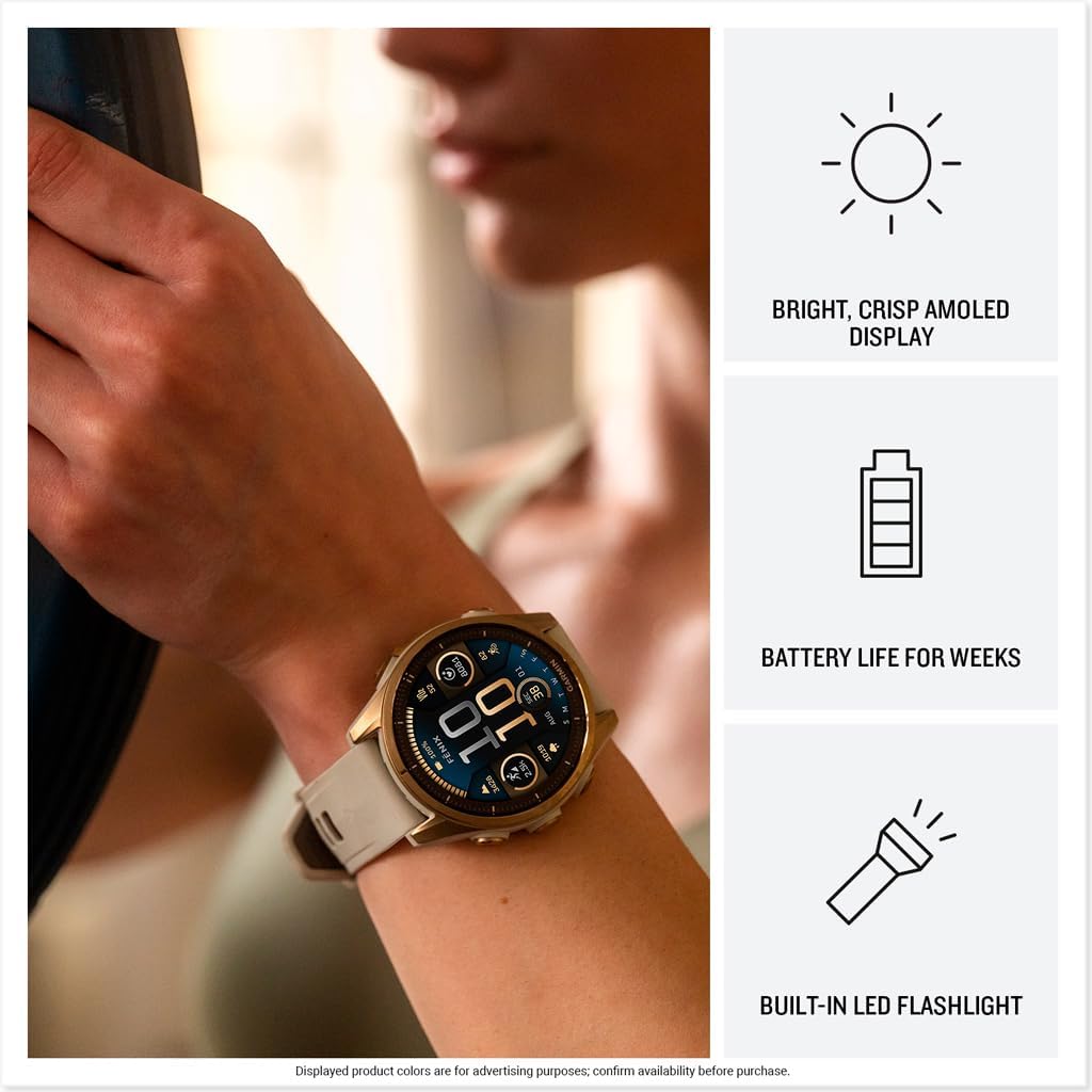 Garmin Fenix 8 з AMOLED-дисплеєм, помаранчевий корпус, вид збоку