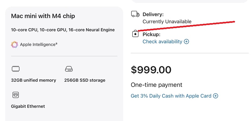 Deficit of Mac mini and Mac Studio in Apple store