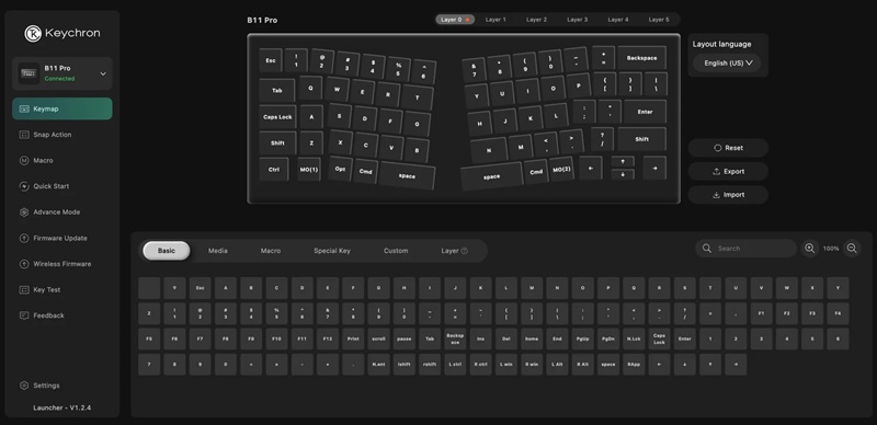 Keychron B11 Pro Keyboard Layout