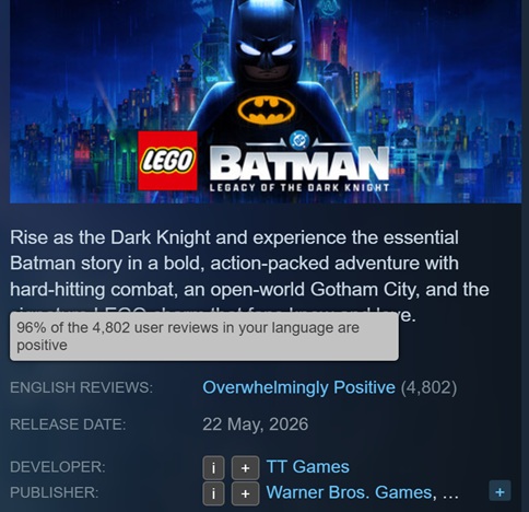 LEGO Batman: Legacy of the Dark Knight — available on Nintendo Switch 2 from September 18, 2026.