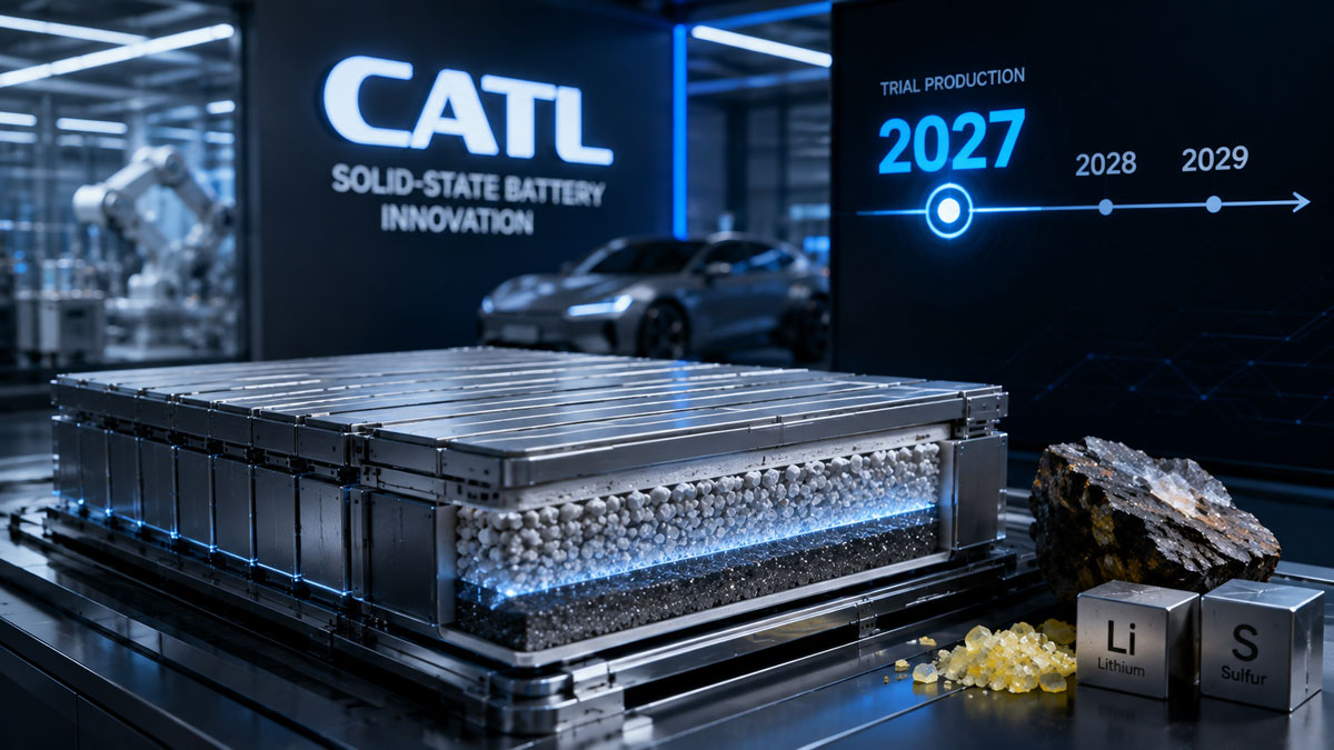 CATL's solid-state battery prototypes reach 500 Wh/kg — around 40% more energy-dense than today's standard lithium-ion cells.