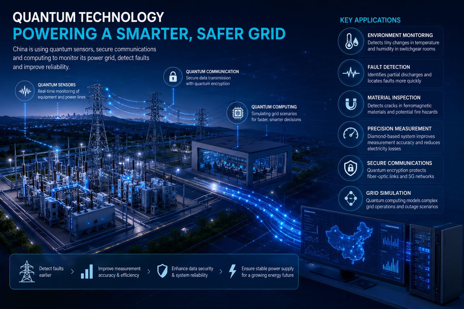 Diamond-based quantum sensors at the Hefei substation can detect insulation failures invisible to conventional monitoring equipment.