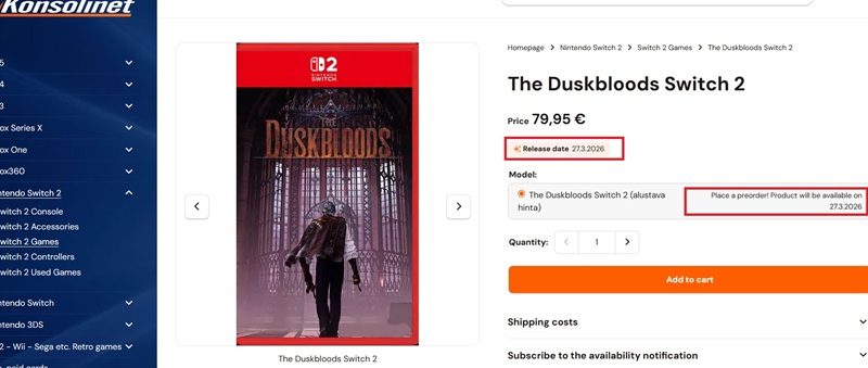 Screenshot of The Duskbloods game on the Nintendo Switch 2 console