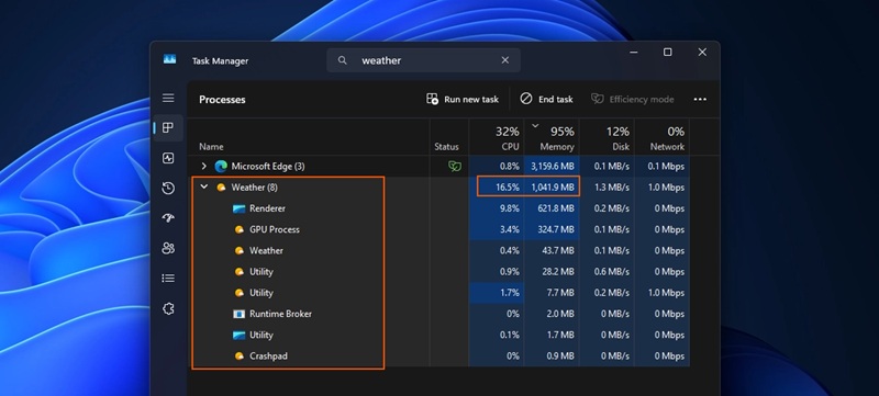 Зображення інтерфейсу програми 'Погода' на Windows 11