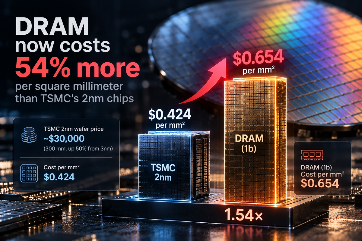 Порівняння вартості DRAM 1b з 2-нанометровими пластинами TSMC