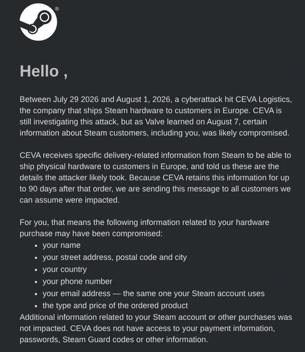 Логотип Valve на тлі екрана з кібератакою