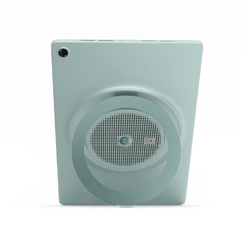 The Moto Pad 70 Groove's nine-speaker JBL Pro audio system is built into the rear panel.