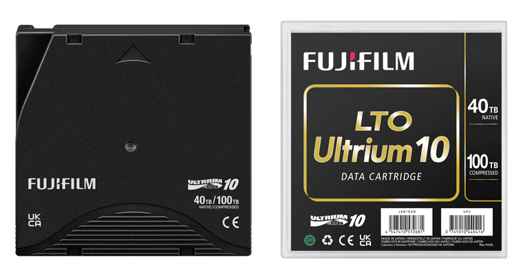 La cassette Fujifilm LTO-10 40 To utilise un substrat en fibre d'aramide pour allonger la bande de 30 % par rapport à la version 30 To.