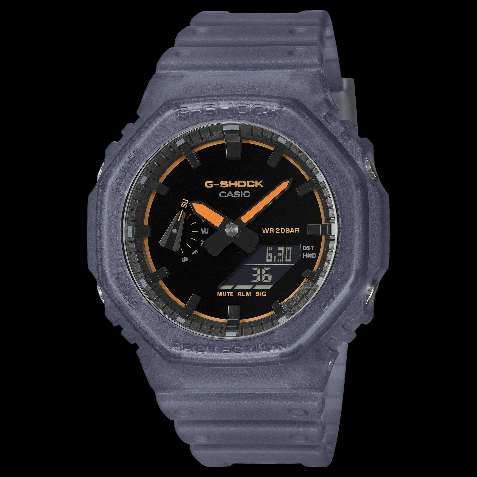 GA-2100K-2AJF блакитний напівпрозорий корпус з помаранчевими деталями