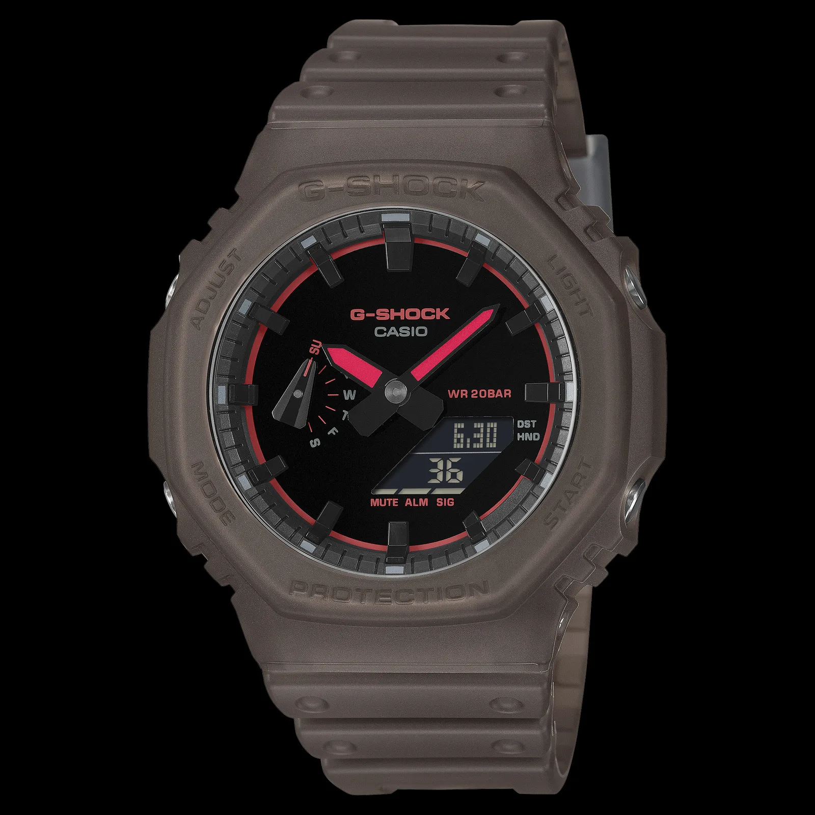 GA-2100K-5AJF темно-коричневий варіант з червоними елементами
