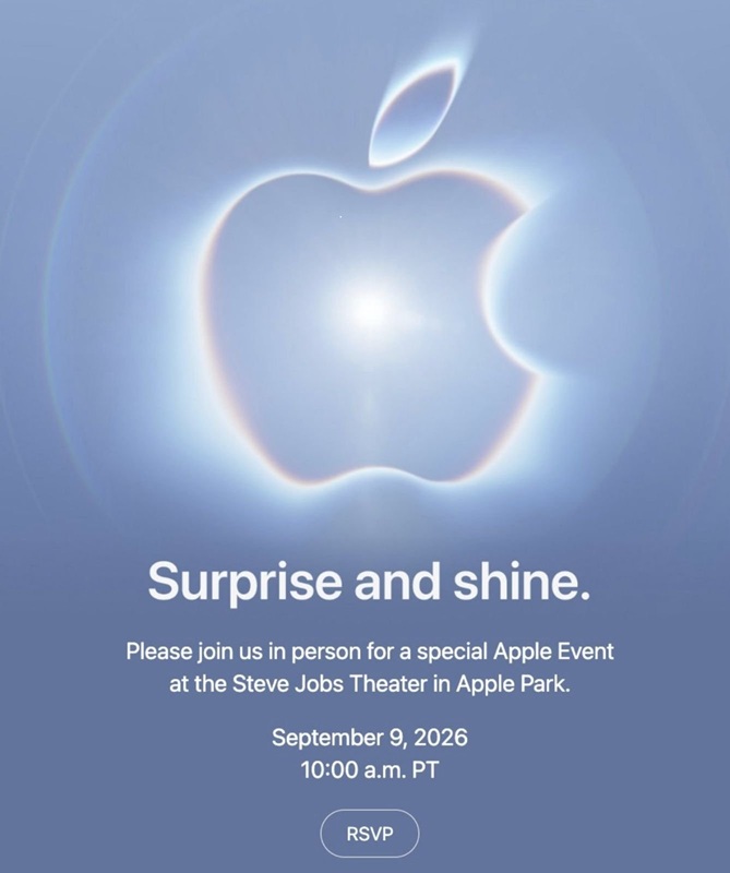 Apple Event 2026 « Surprise and shine » — le 9 septembre à 19 h 00.