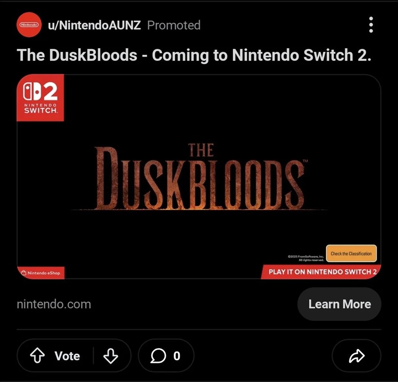 Promotional banner of The Duskbloods on Reddit
