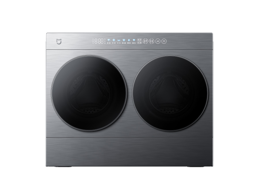 The Mijia Mini Dual-Tube Washer Dryer 5kg features two independent drums for simultaneous washing of different fabric types.