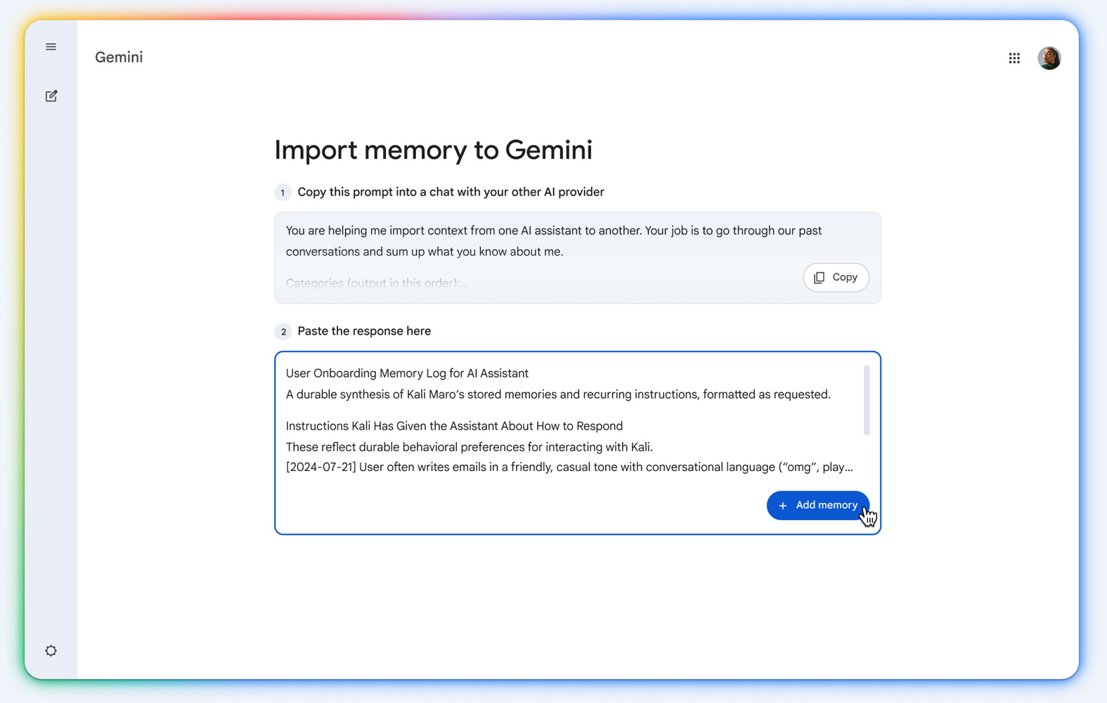 Імпорт пам'яті в Gemini