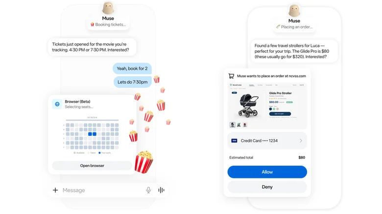 Muse can pull saved recipes from Instagram and Facebook, build a shopping list, and place an order — all without switching apps.