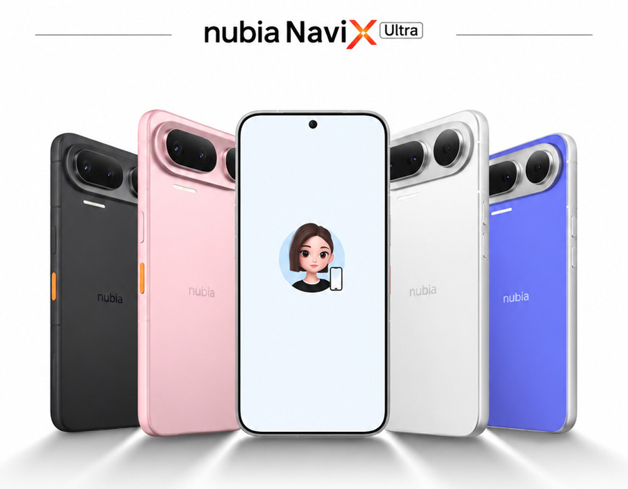 Nubia NaviX Ultra — the orange AI button with integrated fingerprint scanner is visible on the side of the chassis.