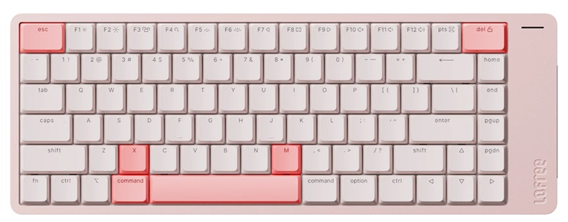 The side touch strip controls screen brightness and volume without leaving the keyboard.