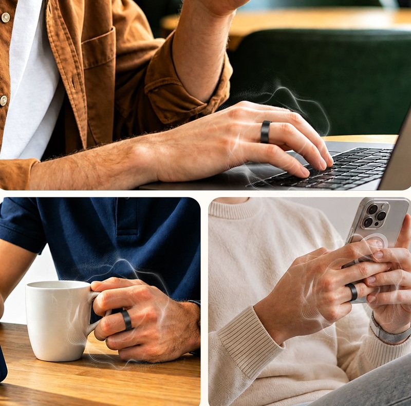 Touch controls on the ZenRing let users manage music, camera, and presentations from their finger.