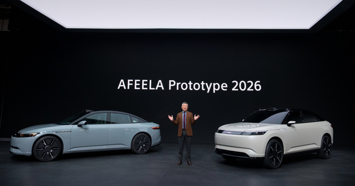 Afeela 1 and Afeela Prototype 2026 at the presentation