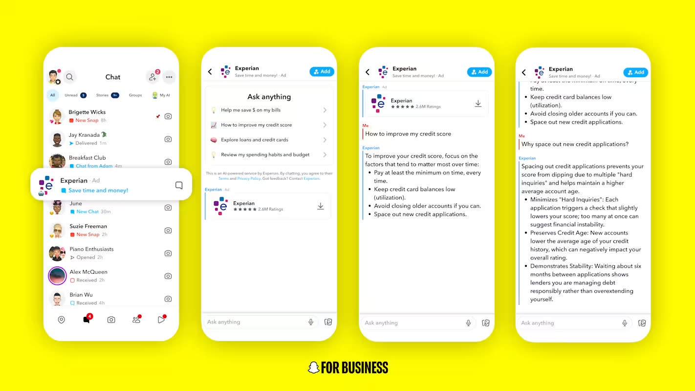 Snapchat AI Sponsored Snaps : les bots publicitaires s'intègrent dans le Chat sous forme de conversations.