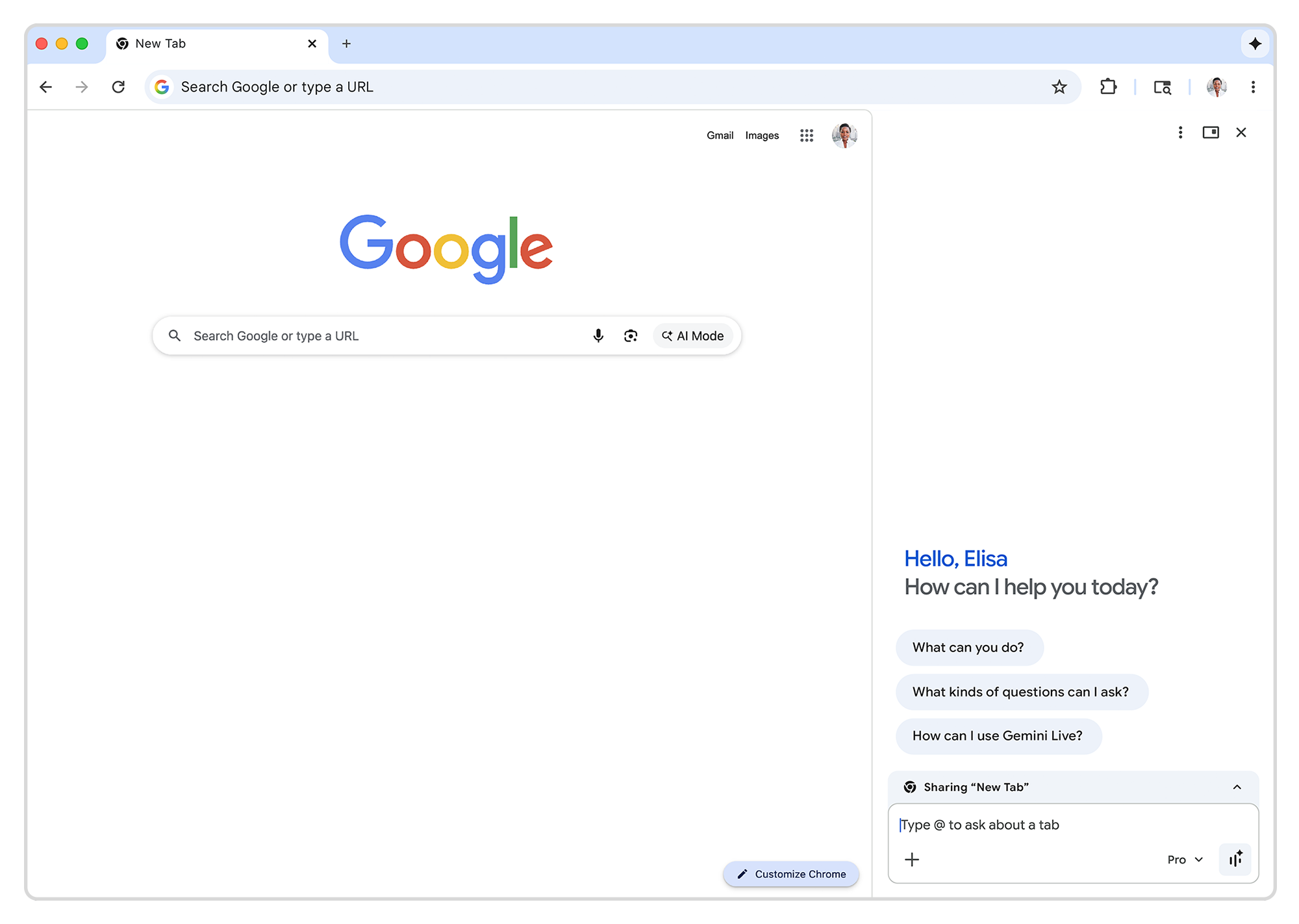 Бічна панель Gemini в Chrome
