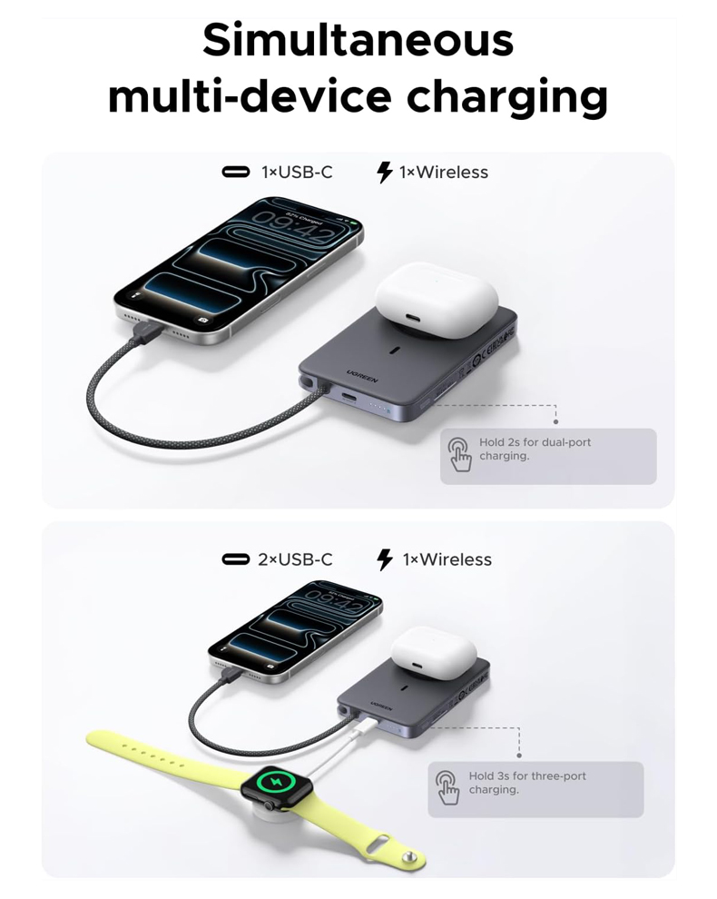 UGreen MagFlow Air Ultra Slim Power Bank charging ports