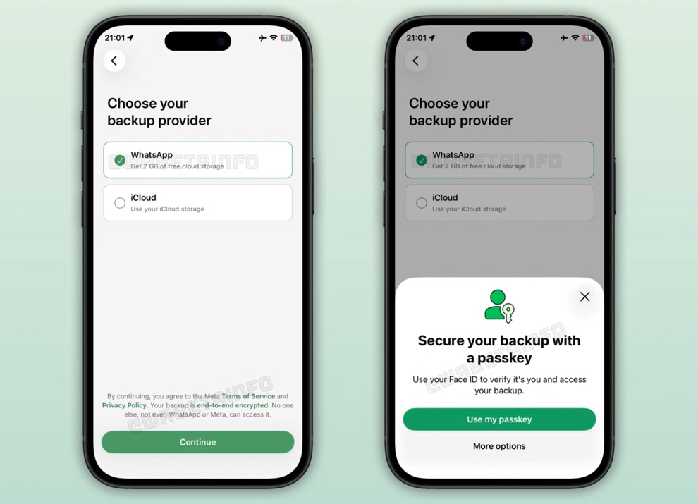 Выбор поставщика облака в iOS-версии. Иллюстрация: WABetaInfo