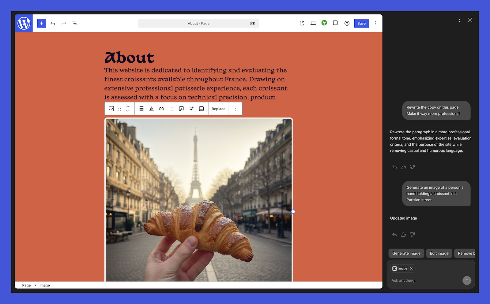 WordPress page editor interface. Illustration: WordPress.com